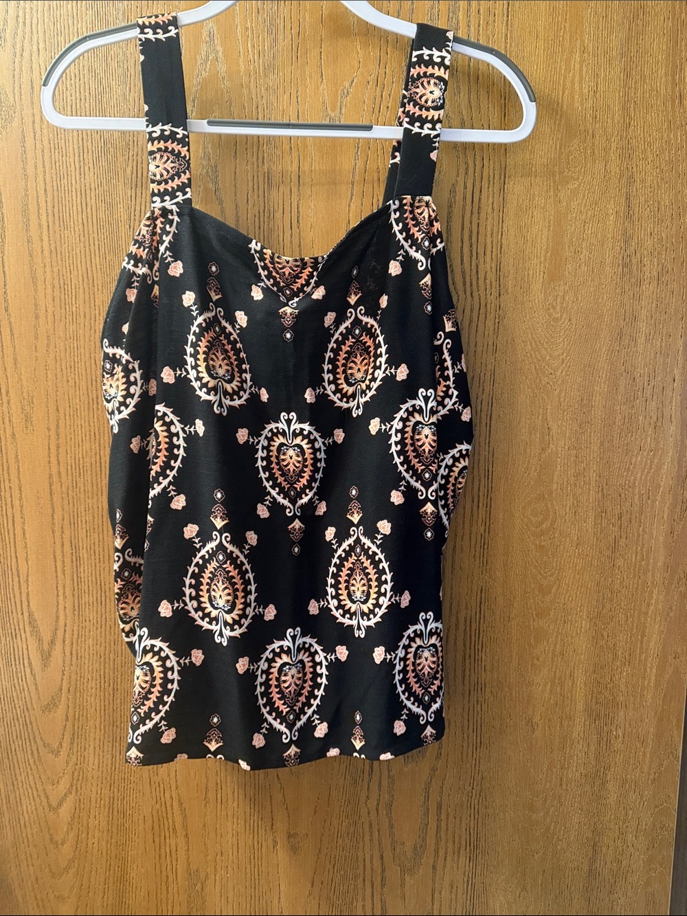 Maurices Black Tank Top with Pink and Cream Paisley Print